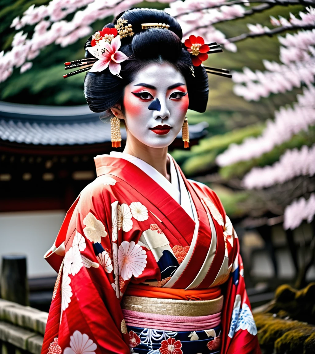 A woman in a kimono poses for a photo., elegant Japanese woman, in kimono, intricate geisha kimono, wearing kimono, Japanese Kimono, kimono, in a kimono, japanese model, inspired by Otake Chikuha, wearing a kimono, By Kan'o Tan'yū, Japanese woman, Using a haori, Highly detailed black and white kimono