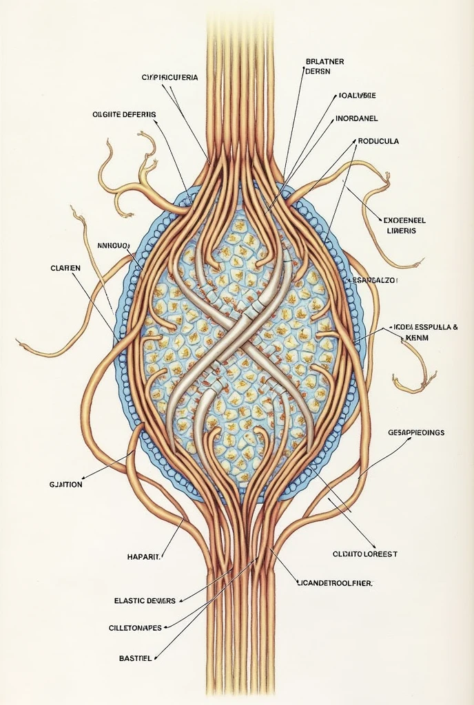 A diagram showing collagen and elastic fibers. You can use lines and arrows to indicate how these fibers maintain the structure and elasticity of the skin..