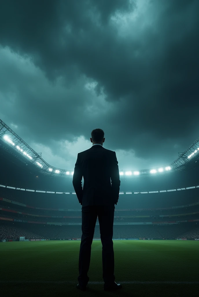 A man in a suit from inside a football stadium 
Dramatic Clouds night with fans