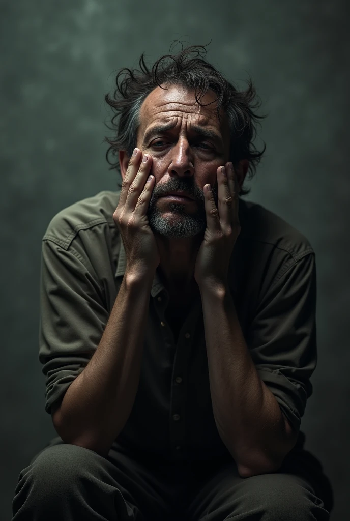 A sad man crying