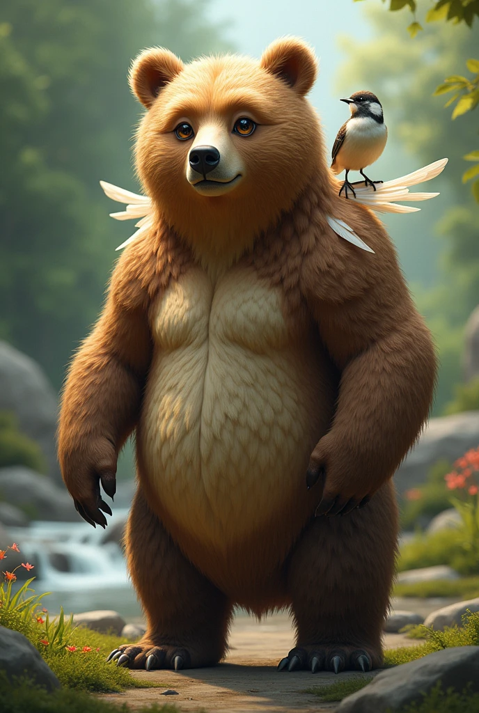 Fusion of a brown bear and a sparrow