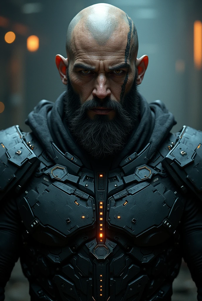 Hairless bearded man with black armor avatar mode