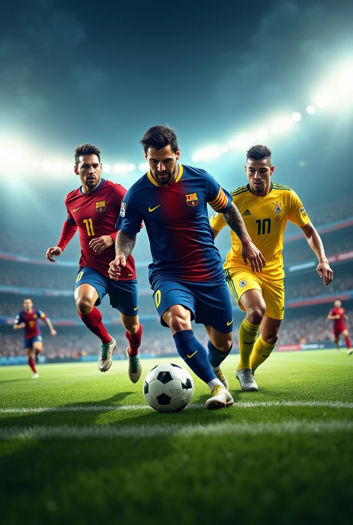 Create me an image of Messi Cristiano Ronaldo Neymar