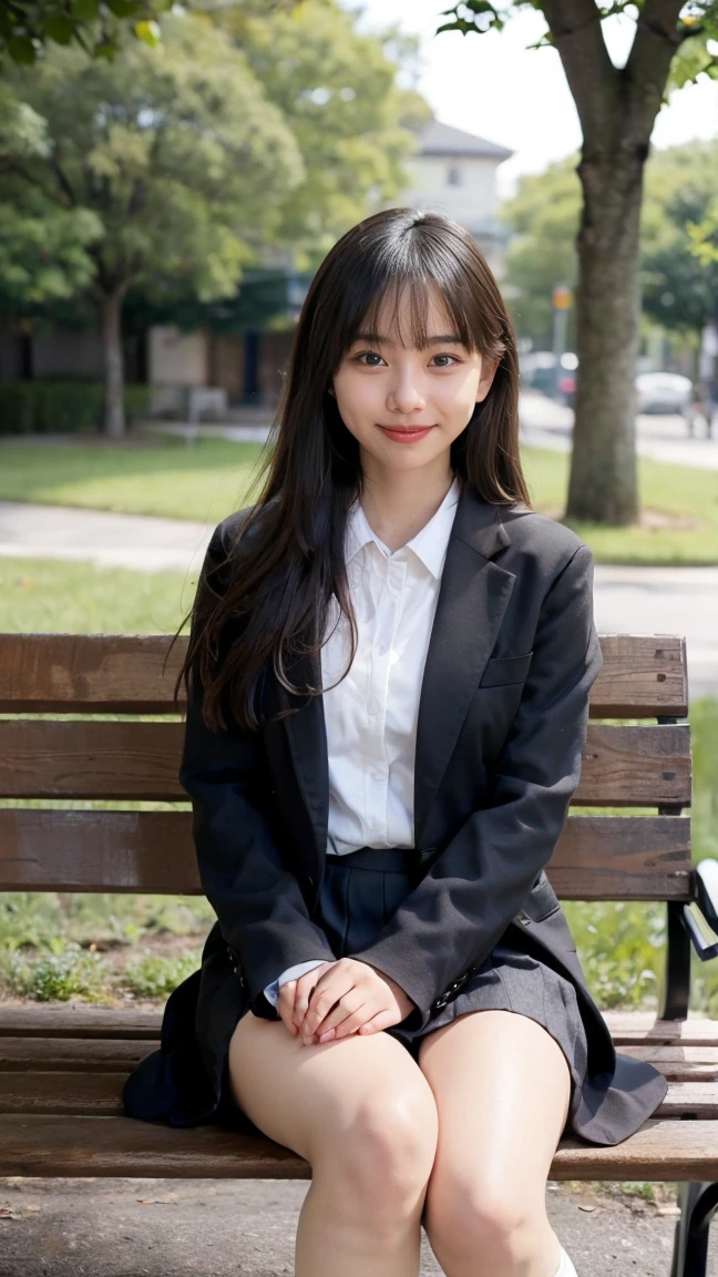 ((Browsing Caution))、A shy smile、((Browsing Caution))、Naked、No panties、Thick pubic hair、Erotic、 (RAW Photos:1.2), (Photorealistic), (Genuine:1.4), Elegant elite girl sitting with knees apart on a park bench, 日本の学校uniformを着て,((Sit with your legs apart))、((Not wearing underwear))、 日本の女の子のuniform, 日本の学校uniform, Wearing the principal&#39;uniform, Young and cute gravure idol, Photos taken in 2020, Dressed like a high school girl, uniformを着て,Young and skinny gravure idol, seifuku, (RAW Photos:1.2), (Photorealistic), Beautiful detailed girl, Sit on a bench with your knees apart、(Genuine: 1.4), Very detailed目と顔, ((日本の学校uniform:1.2、Super Realistic Black Tights:1.2))、((City of night:1.2)), Self Snap,, High resolution, Very detailed, Highest quality, [masterpiece:1.6], Awareness-raising, Very detailed, Hmph, finely, Highest quality, 8k wallpaper, Cinema Lighting, 1 girl, , Perfect figure, Cute droopy eyes、Beautiful big eyes、Pick finger, ((Tabletop)), Highest quality, 1 girl, eye shadow, Portraiture, ((Full Body Shot:1.4))、(A very loving smile:1.2)、Realistic skin texture、Glowing Skin、Exposed thighs!!!、Not wearing underwear