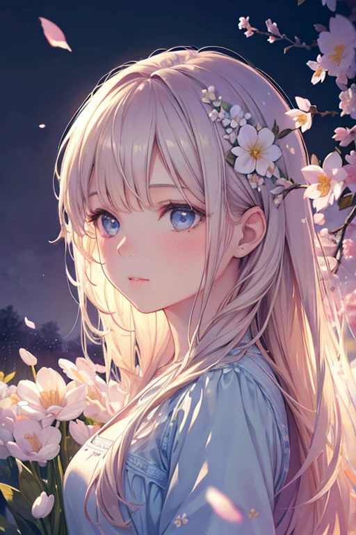 (girl:1.1),(spring:1.2),calm atmosphere,flowers,garden,(best quality:1.2),(ultra-detailed),(realistic:1.37),oil painting,portraits,vivid colors,soft pastel tones,stunning lighting,dreamy ambiance,delicate petals