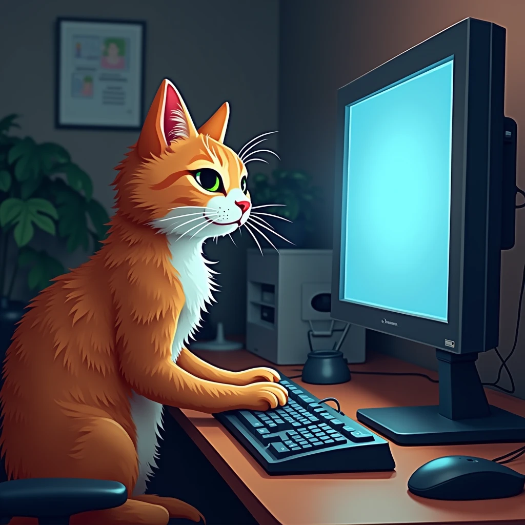 Make a sim cat that sits at the monitor and types on the keyboard
