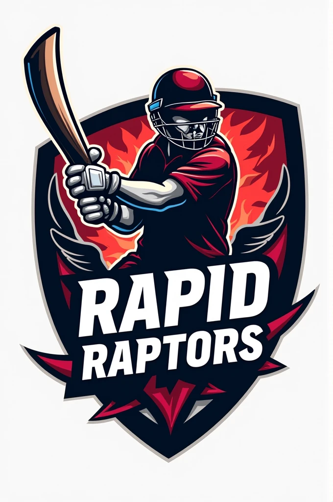 I want to create a logo by the name of RpMC Rapid Raptors in the background of a batsman