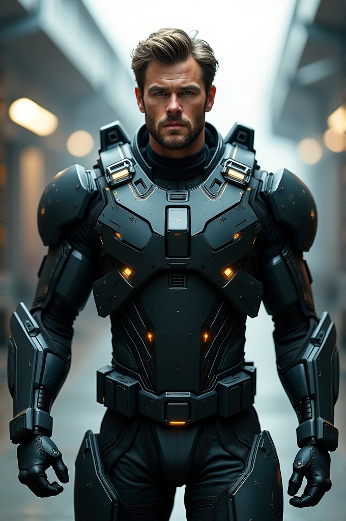 chris hemsworth in a tech military suit 