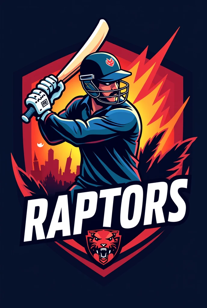 I want to create a logo by the name of 'RpMC Rapid Raptors' in the background of a batsman