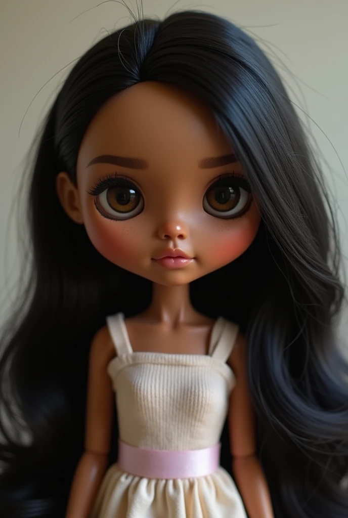 A Blythe doll of me, I’m brown skin my eyes are small, long lashes (not that long) long black hair full upper lip bigger than the other one 