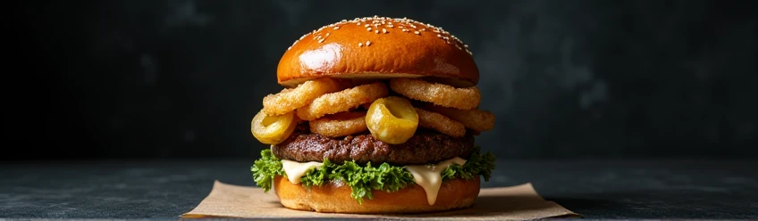 artisanal burger with dark background and