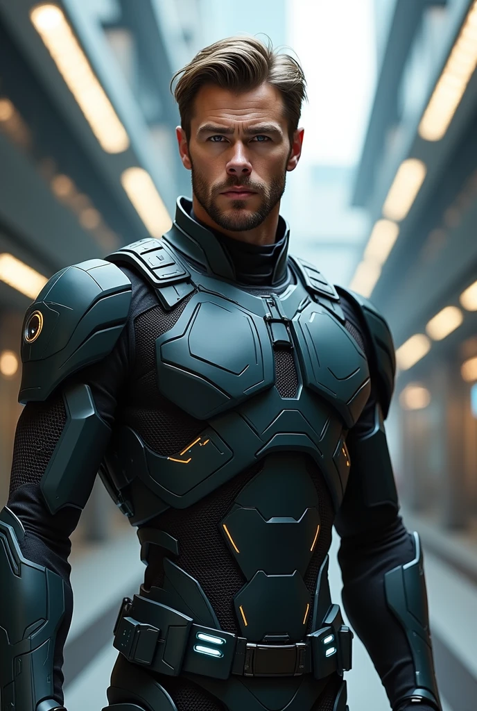 chris hemsworth in a tech military suit
