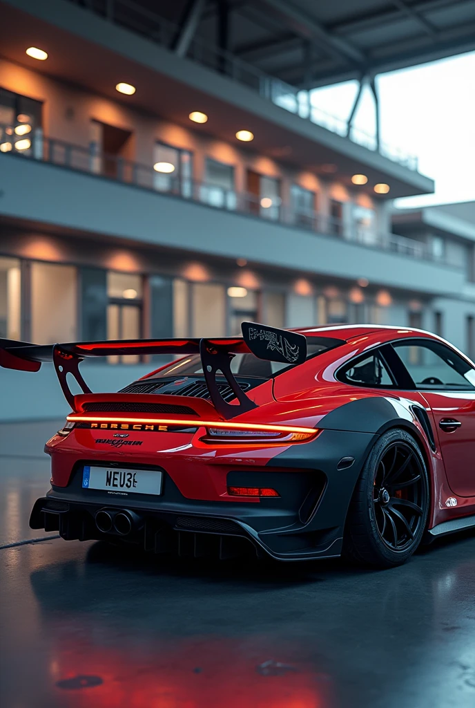 create a photo of a Porsche GT3RS with a big DELMAS RACING Logo