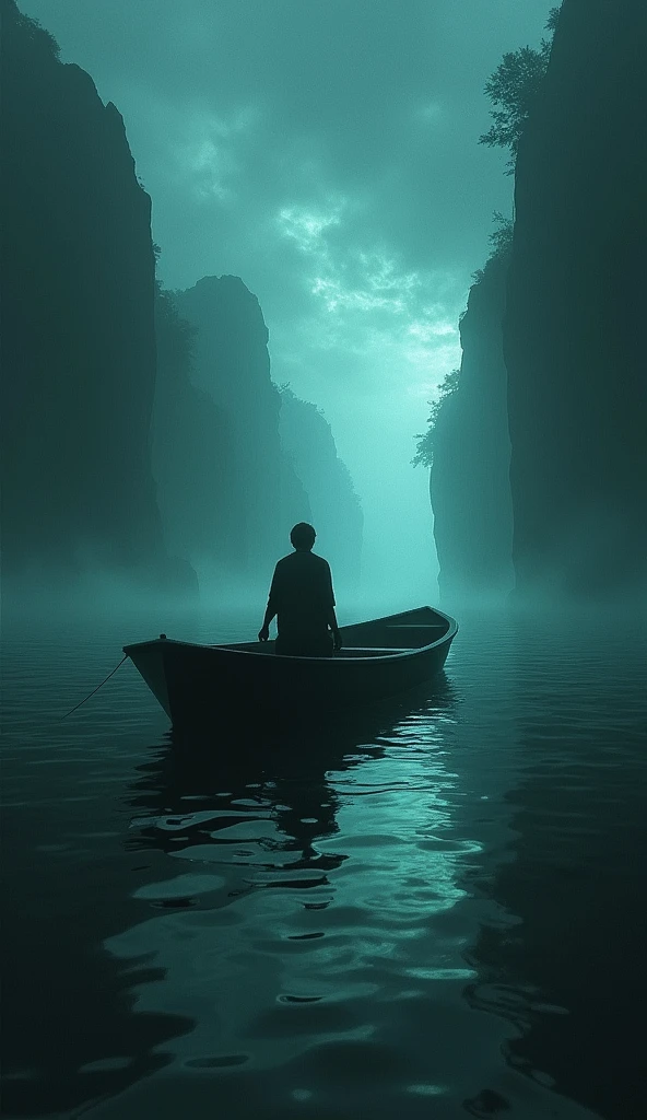 replaced by something darker in the boat and becoming a demonic, something not of this world and boat man is scared 