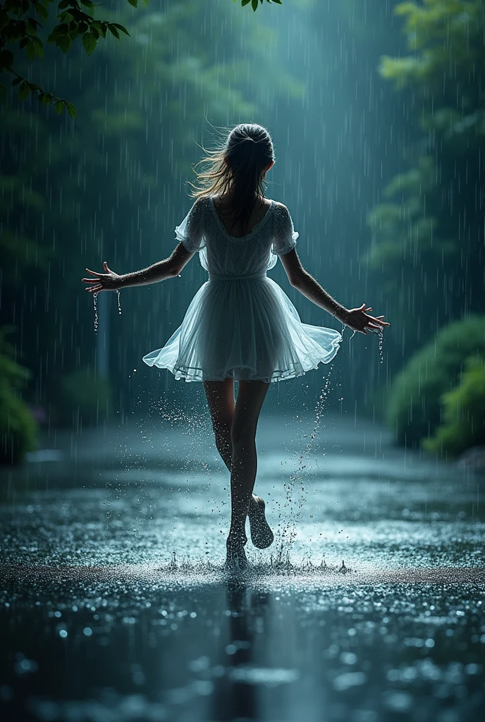 Rain dancing on ground 