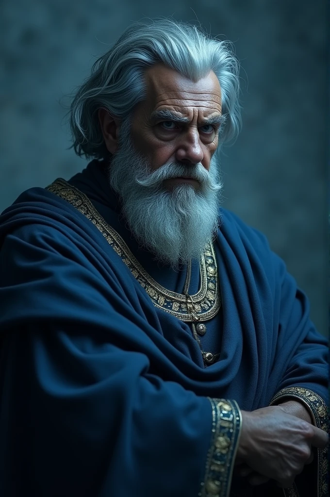 Make an image of King Creon from Euripides&#39; Medea with a little blue filter 