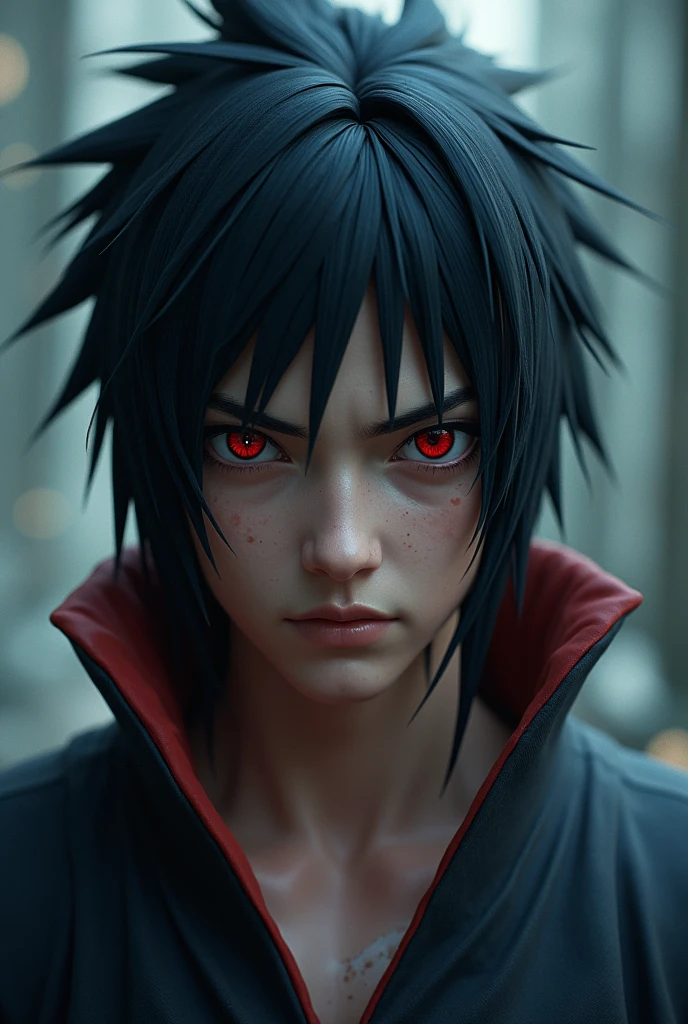 Frontal portrait Hyper focus, sasuke uchiha, hiperrealisitics, realisitic, a body in the renatosphere, epic 3D realism, best in wlop, kan liu, daz3d, trends in CGsociety, estilo realisitic hiperdetalhado, completo cosplay, by Ric Nagualero, album, hyung tae kim, 8k, irreal engine 5, film composition, retratos realisitics hiperdetalhados, 3D game art, CG Society, Fantasyart, hd art of season, estética realisitic, cinematic lighting, border light, smooth light, border light de filme, fine glow, ultradetailed, 8k, uso realisitic de luz e cor, cinematic light, rendered in cinema4d 500–1000 AD -- ar 3:4- Niji 6