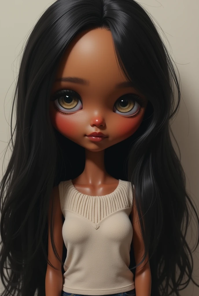 A Blythe doll of me, I’m brown skin small eyes long lashes (not that long) long black hair full upper lip bigger than the lip  
