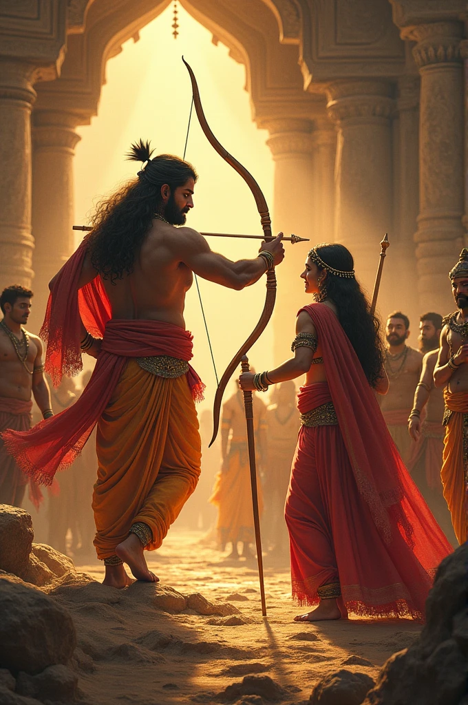 Ram breaking the bow at Sita's swayamvara and their marriage.