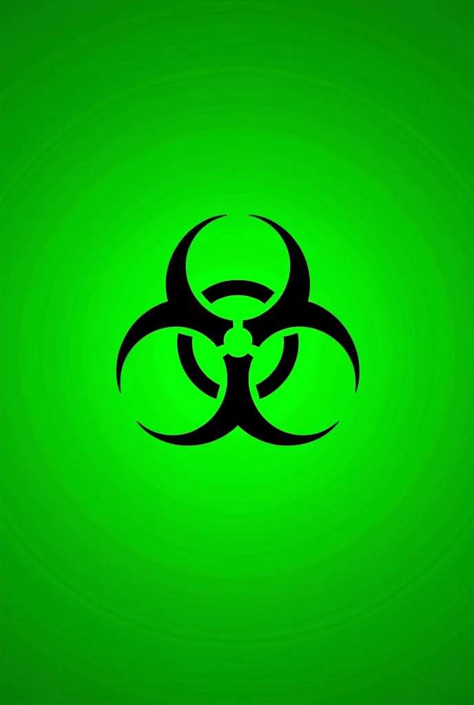 Biohazard sign, Biohazard is green, biohazard has a black border 