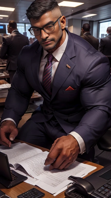 Business suit, close up focus on indian big monster bulge during he doing work, masterpiece 