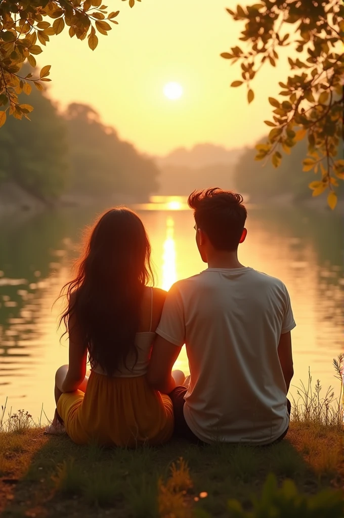 two Coples are sitting on the river side girls name is prakriti ani boys name is sushil and they are viewing the view make video clips