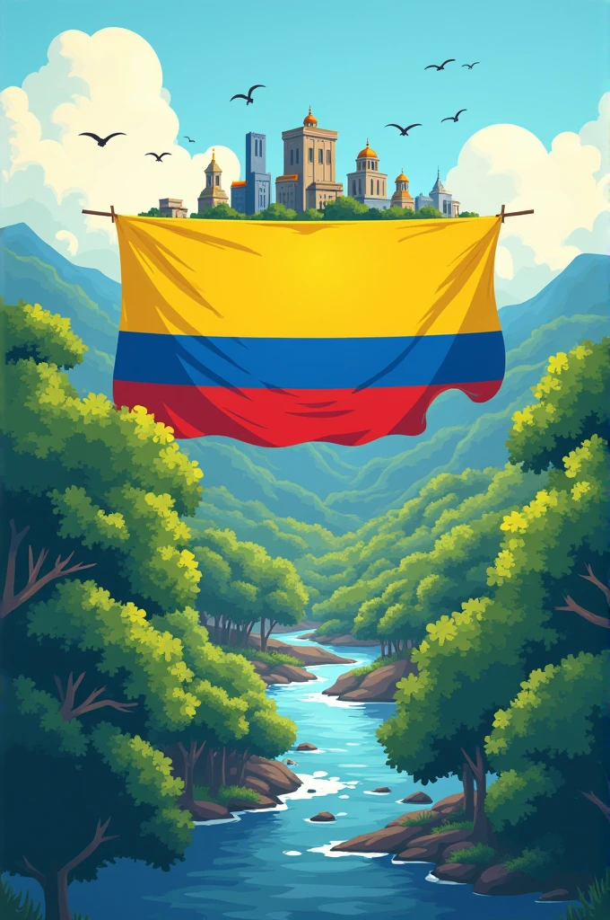 Create a logo for a tourism company in Medellin Colombia with the colors of the flag of this country 