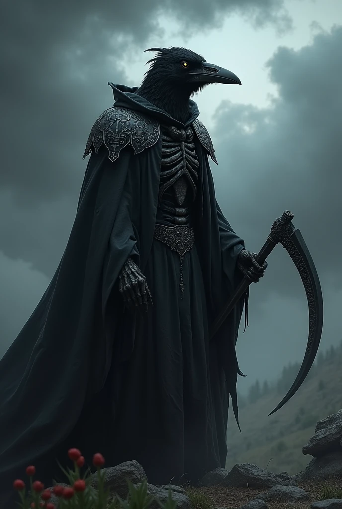 Create a crow dressed as death 