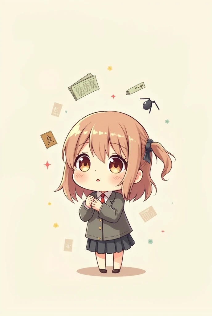 representing the anime executive secretarial career, chibbi, Tender as a manga with small representative objects of executive secretariat in the air