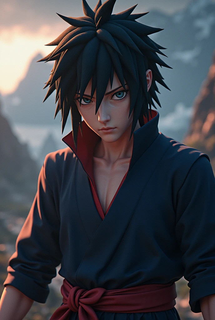 Frontal portrait Hyper focus, Sasuke uchiha realisitic, hiperrealisitics, realisitic, a body in the renatosphere, epic 3D realism, best in wlop, kan liu, daz3d, trends in CGsociety, estilo realisitic hiperdetalhado, completo cosplay, by Ric Nagualero, album, hyung tae kim, 8k, irreal engine 5, film composition, retratos realisitics hiperdetalhados, 3D game art, CG Society, Fantasyart, hd art of season, estética realisitic, cinematic lighting, border light, smooth light, border light de filme, fine glow, ultradetailed, 8k, uso realisitic de luz e cor, cinematic light, rendered in cinema4d 500–1000 AD -- ar 3:4- Niji 6