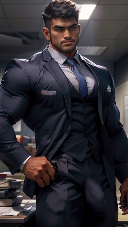 Business suit, close up focus on indian big monster bulge during he doing work, masterpiece 