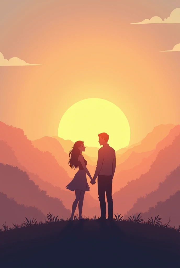 "Create an image that symbolizes the beginning of a strong and enduring love. The image should feature a couple standing together on a hill, facing a rising sun that symbolizes hope, new beginnings, and the strength to overcome any challenges. The couple should be holding hands, with soft, warm light surrounding them, symbolizing the warmth and support they provide each other. The background should be a blend of soft pastels, representing peace and harmony. This image conveys that, no matter what lies ahead, the bond between the couple will help them rise together."