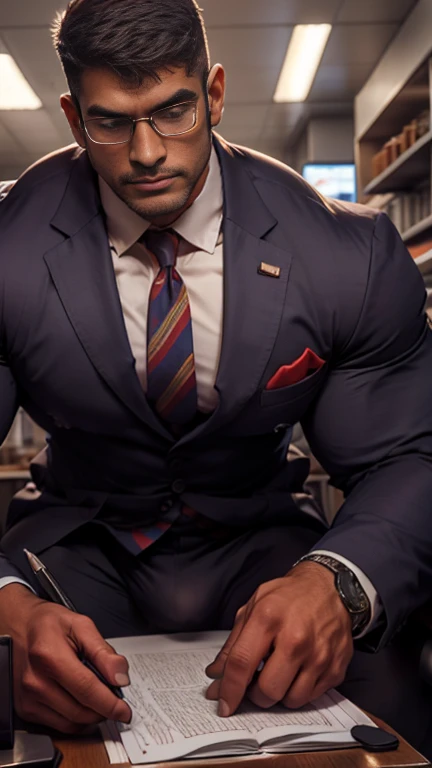 Business suit, close up focus on indian big monster bulge during he doing work, masterpiece