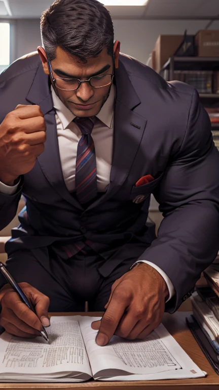 Business suit, close up focus on indian big monster bulge during he doing work, masterpiece