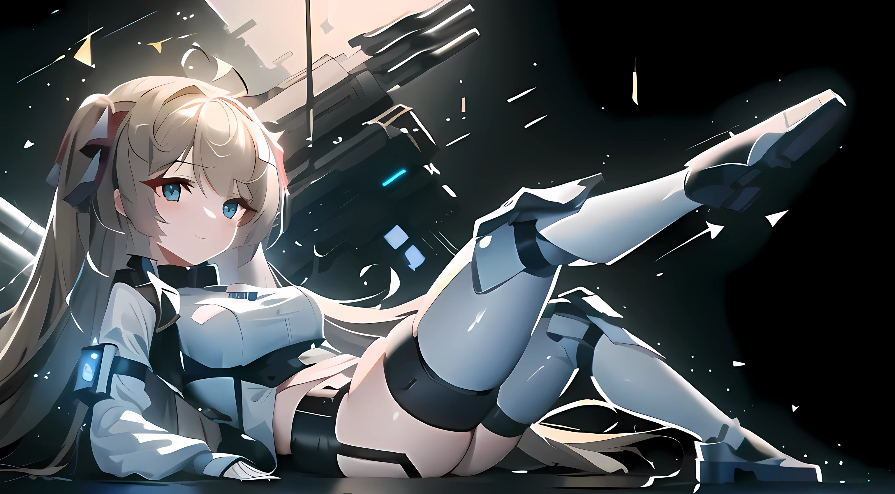 anime girl laying on the ground with a gun in her hand, smiling, beautiful symmetrical round eyes, best anime 4k konachan wallpaper, azur lane style, from the azur lane videogame, from girls frontline, fine details. girls frontline, cyberpunk anime girl mech, anime art wallpaper 4 k, anime art wallpaper 4k, characters from azur lane, trending on artstation pixiv