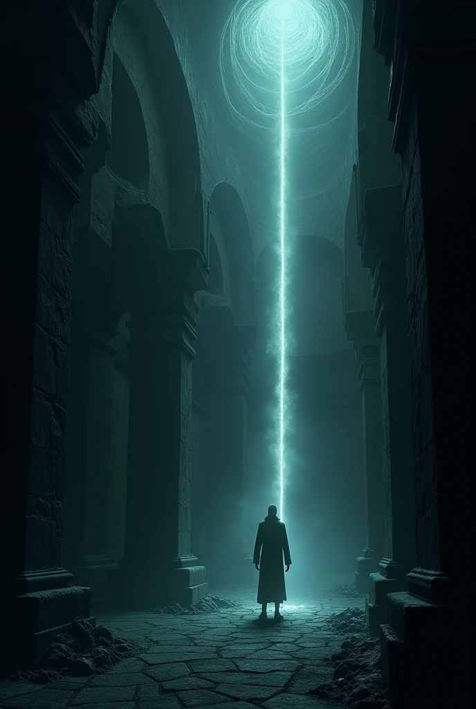 A dark labyrinth, with a single ray of light at the end