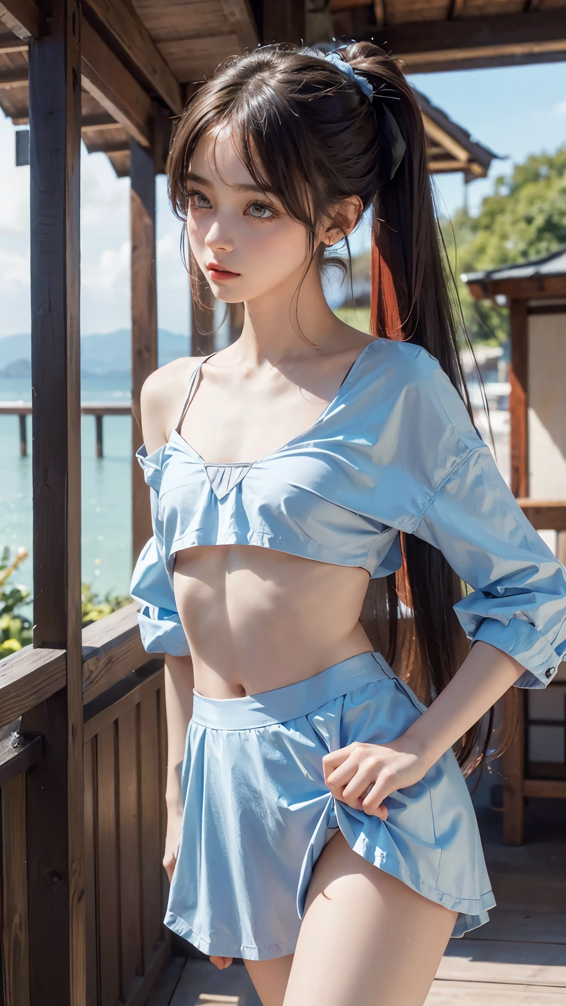  Twins, two Japanese high school girls、Standing with the sandy beach in the background、 long legs、two girls、(((flat chest))), (flat chest:1.1)、((best quality)), ((masterpiece)), (detailed), 1girl, off-shoulder,clothes too big exposing chest,(little chest),(beautiful big eyes:1.3),extremely detailed cute face, (((flat chest))),intricate eyes,beautiful detailed eyes,symmetrical eyes,(((detailed face))),beautiful detailed lips,(nsfw)), ((downblouse, upskirt)),(((flat chest))), (flat chest:1.1)、(baggy, sagging clothes, upskirt, downblouse), dynamic pose,looking at viewer, (((embarrassed))),(horrified expression),(crying),highres,(best quality),(ultra detailed,extremely detailed),perfect face details, ((masterpiece:1.4, best quality))+, (ultra detailed)+, long twintails, cute girl,blue clothes, (flat chest:1.3), small breasts, prominent collarbones, skinny arms, flat stomach, visible hip bones, long hair, red hair, white hair, blonde hair, dark hair, ponytail, thick ponytail, heavy ponytail, small breasts、Ultra high definition, high quality, High-resolution model, High detail, Very detailed, 