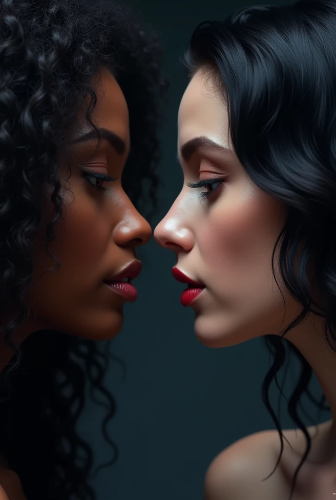 A book cover showing the lips of two women about to kiss, a black woman with long curly hair and the other white woman with black hair and blue eyes