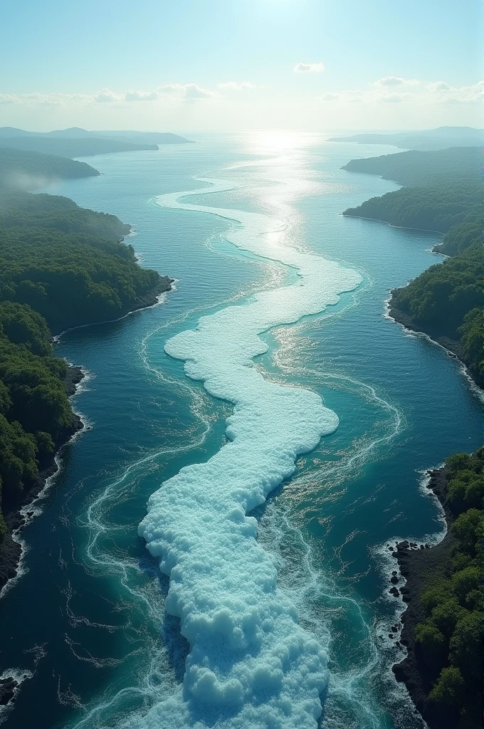 The river discharging in the wide sea, wide sea, the flowing river in to the sea