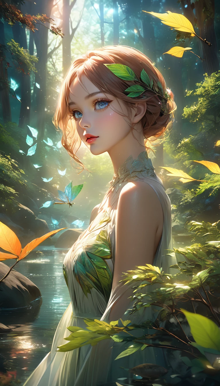 Zelkova landscape, bright canvas, The zelkova leaves are fluttering, Transparent holographic reflection, A surreal landscape made of zelkova leaves, Leaves viewers speechless,
A beautiful world, 1 Russian woman, detailed eyes, detailed lips, very detailed face, long eyelashes, Beautiful and detailed portraits, elegant, tranquil expression, summer, high quality, 8k,
realistic, surrealist, studio lighting, Physically Based Rendering, vivid colors, movie lights, dramatic lighting, soft lighting,
dramatic contrast, clear, ethereal, dreamlike, mysterious, magical, fancy, concept art