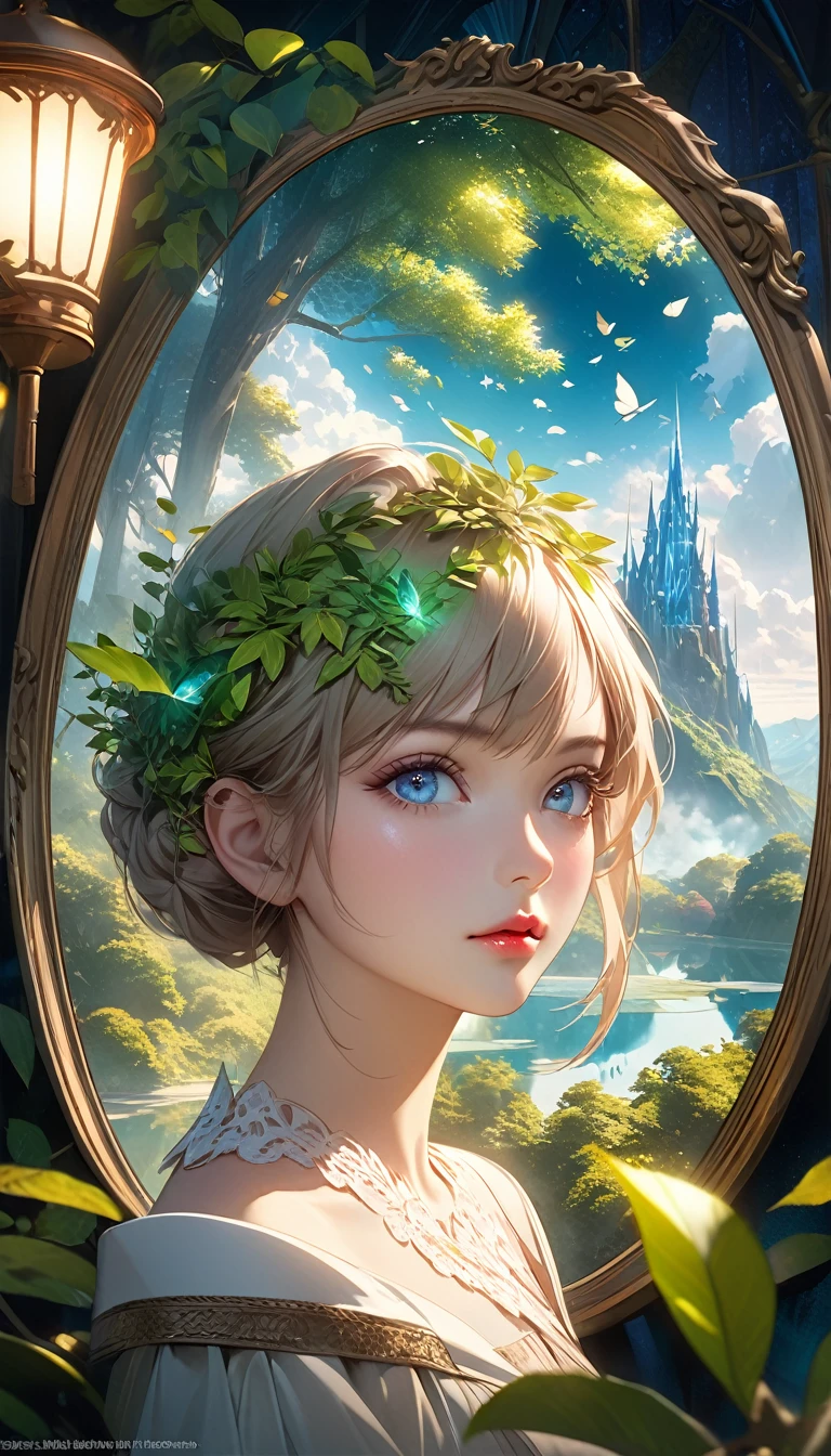 Zelkova landscape, bright canvas, The zelkova leaves are fluttering, Transparent holographic reflection, A surreal landscape made of zelkova leaves, Leaves viewers speechless,
A beautiful world, 1 Russian woman, detailed eyes, detailed lips, very detailed face, long eyelashes, Beautiful and detailed portraits, elegant, tranquil expression, summer, high quality, 8k,
realistic, surrealist, studio lighting, Physically Based Rendering, vivid colors, movie lights, dramatic lighting, soft lighting,
dramatic contrast, clear, ethereal, dreamlike, mysterious, magical, fancy, concept art