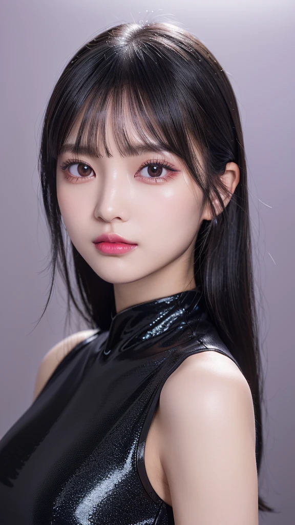 8k, RAW Photos, Realistic: 1.25), (Lip gloss, eyelash, Glossy face, Glowing Skin, Highest quality, Ultra-high resolution, Depth of written boundary, chromatic aberration, Caustics, Moisturized lips, Super Trimmed Face, Sparkling, detailed eyes, Black Hair, semi-long, Fashionable, Tight silk dress, thin,✨