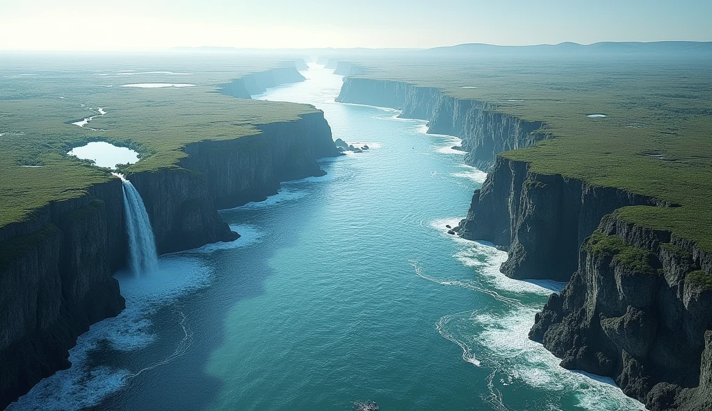 The river discharging in the wide sea, wide sea, the flowing river in to the sea