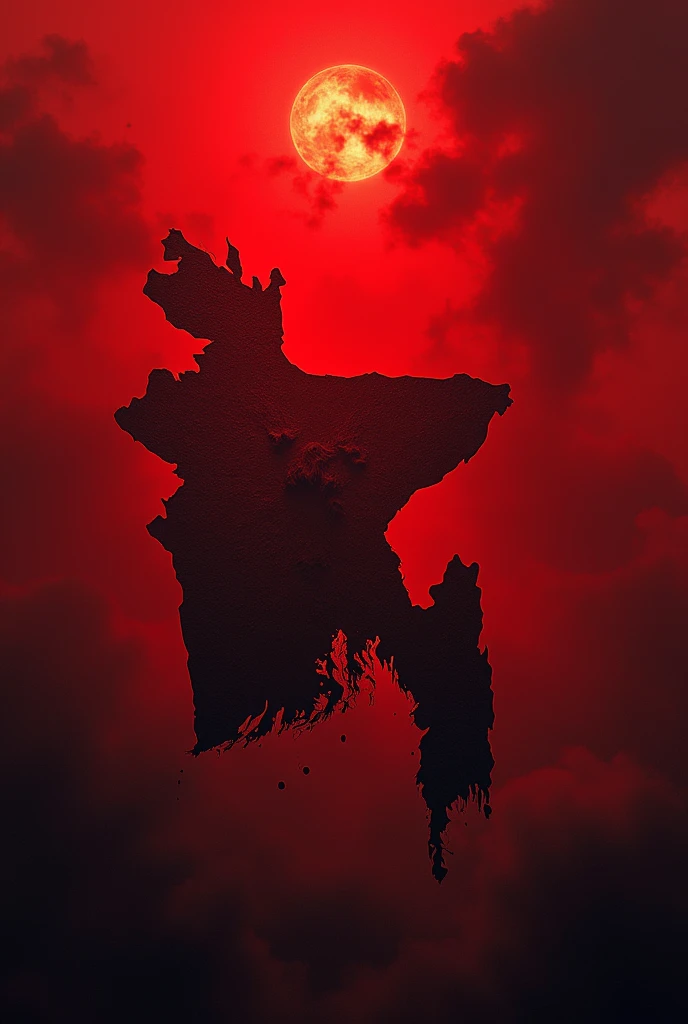 A bloody map of Bangladesh, bloody sky above
