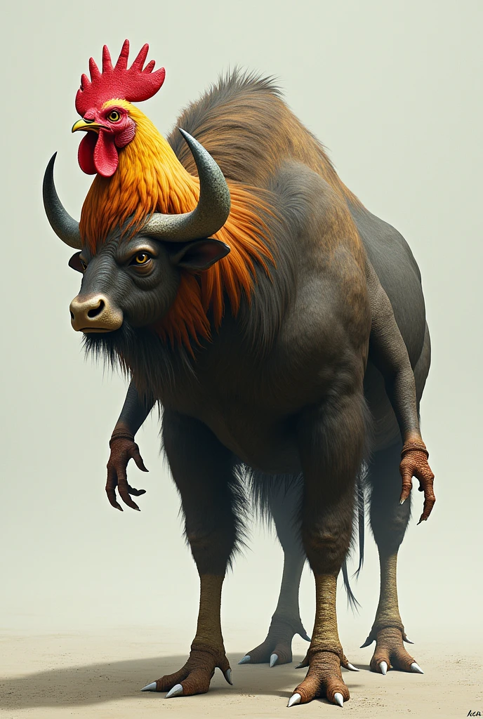 Half chicken half buffalo bodied person