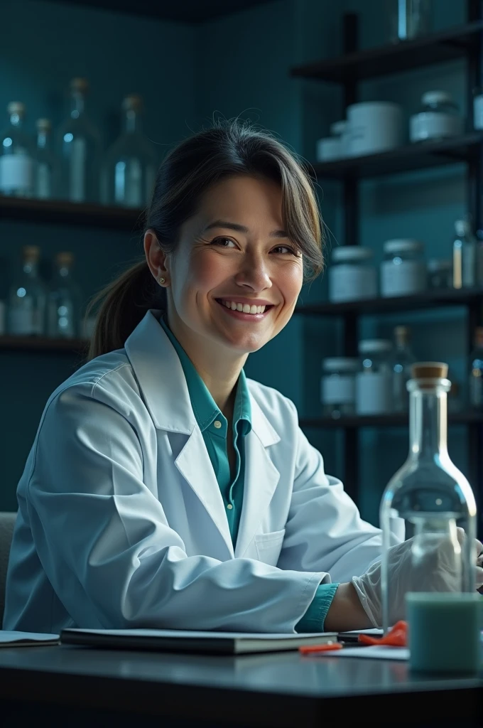 A pathologist women in happy mood with dark background
