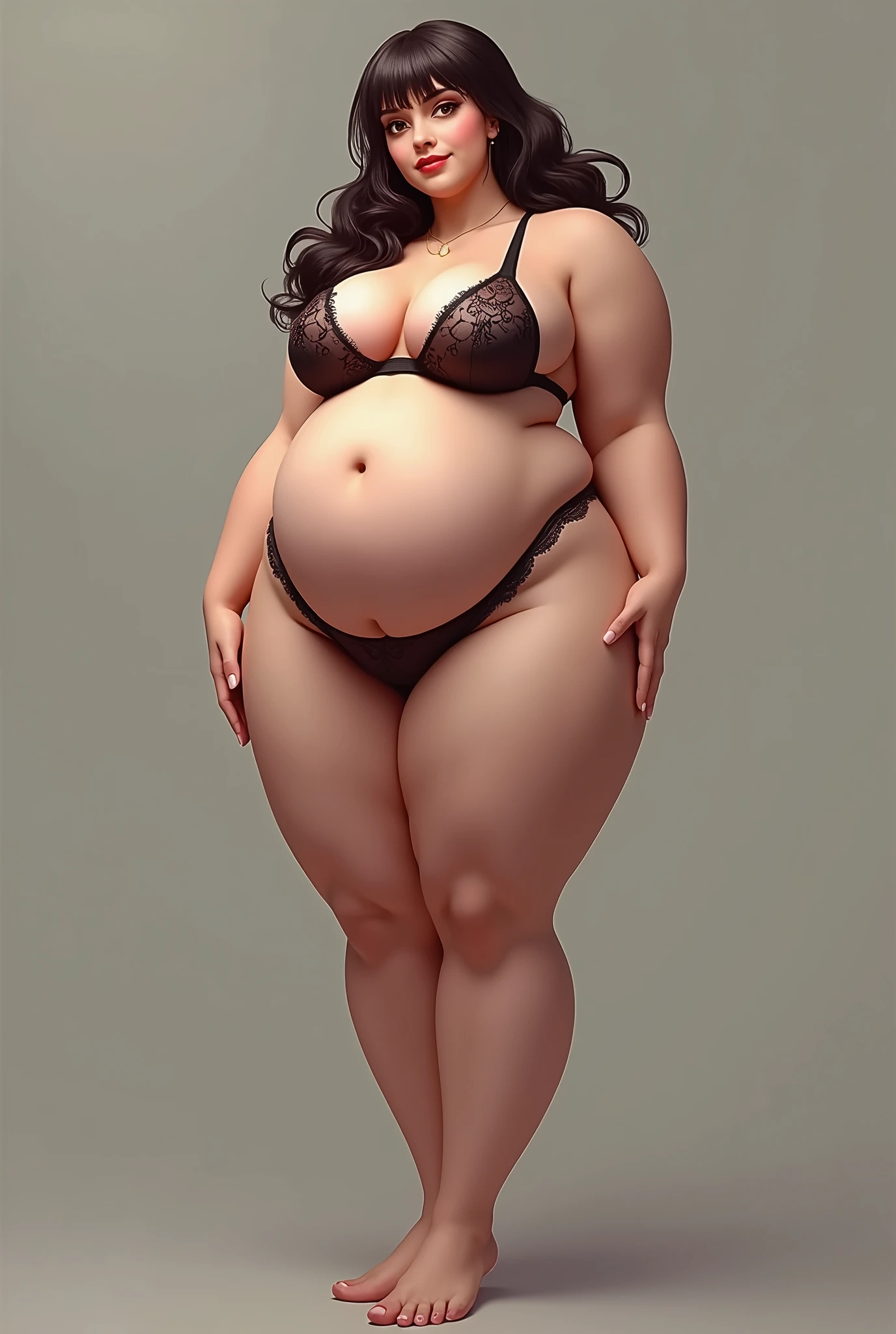 Big breasts, slim waist, big legs, fleshy mouth