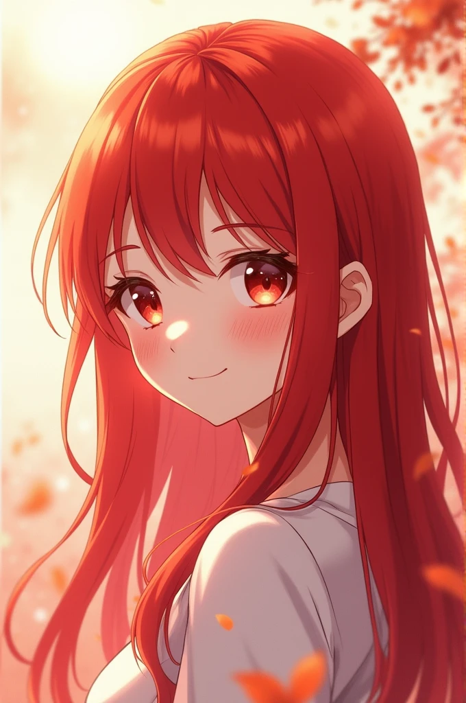 An anime girl with true red hair