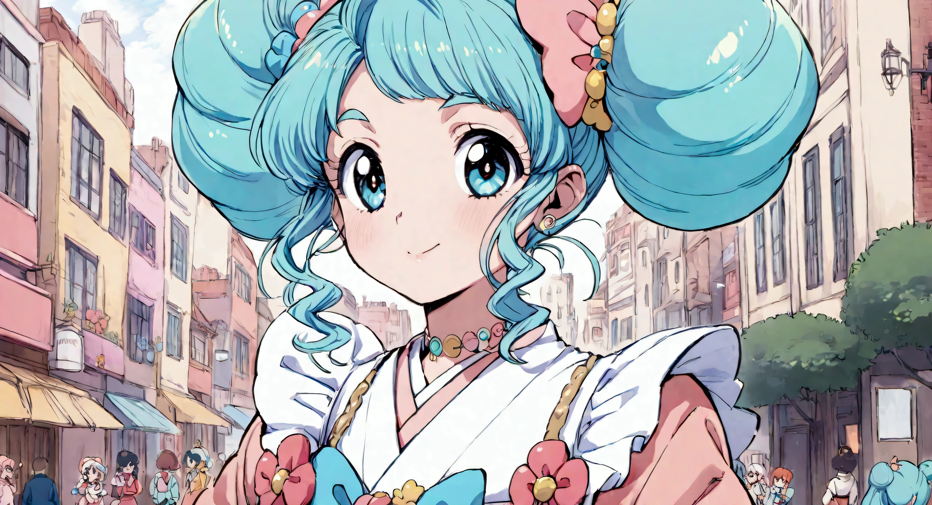 Anime Cute Japanese woman 80s ,Pastel,City Pop ,disney
