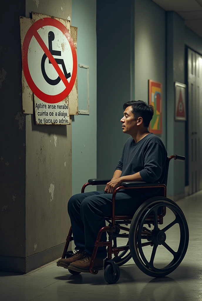 wheelchair users are not allowed to enter with writing in Portuguese